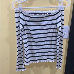 Off the shoulder stripped shirt!